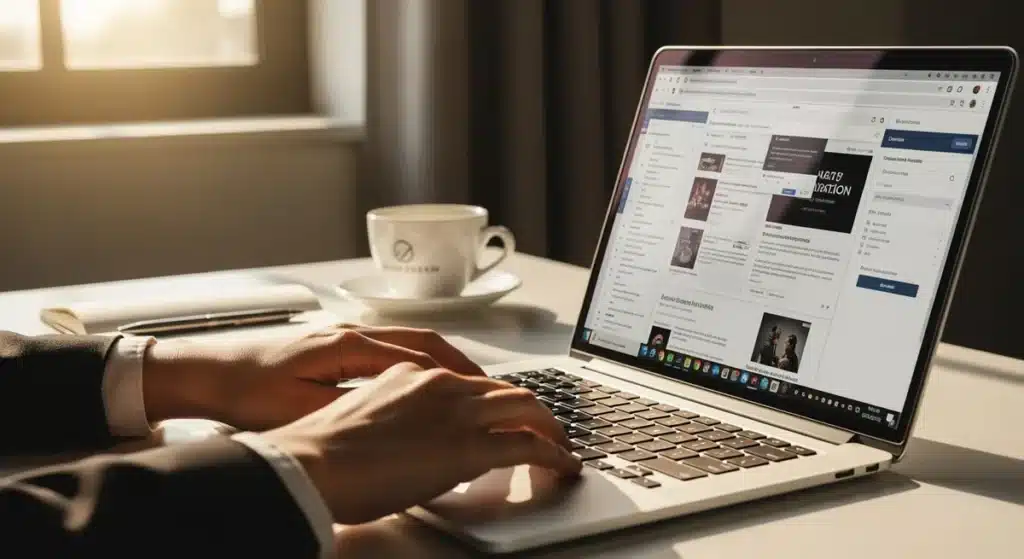 Personne utilisant un ordinateur portable pour rechercher des informations sur gospi site infos